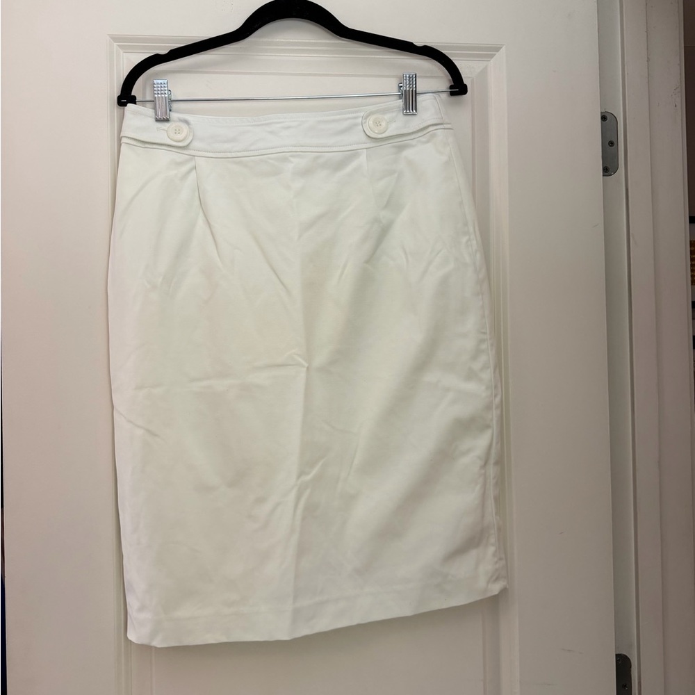 Vertigo Paris White Pencil Skirt with Button Waist Detail